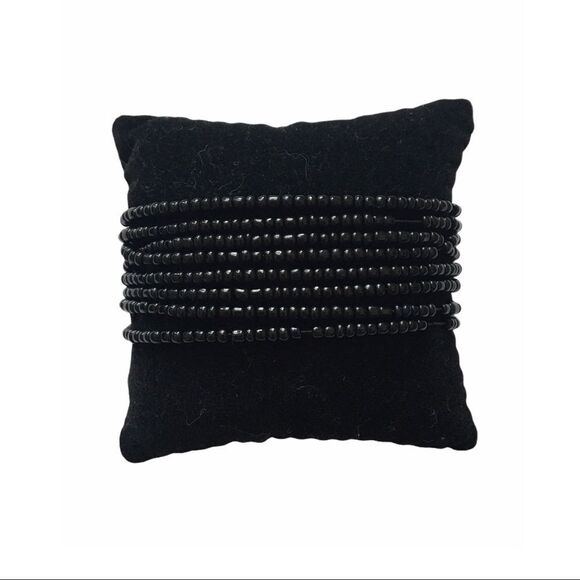 Cheetah Print & Black Beaded Handmade Stretch Bracelet Shell Disk OSFM - Picture 2 of 3